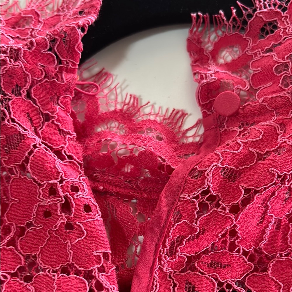 J. Crew Scalloped Lace Mock Neck Top Keyhole Back Hot Pink - Picture 4 of 7